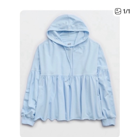 aerie Tops - Aerie Sky Blue Peplum Hoodie
